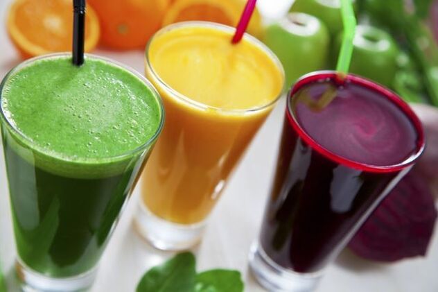 Zumos de frutas y verduras recién exprimidos para mejorar la circulación sanguínea.